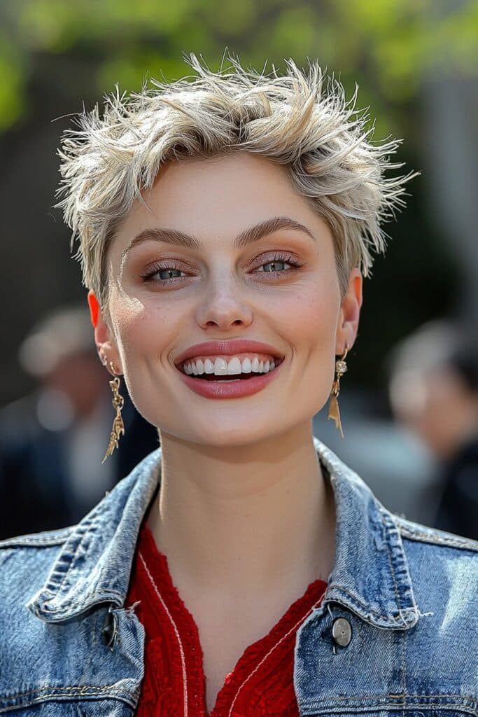 Piece-y textured low-maintenance choppy pixie cut over 50