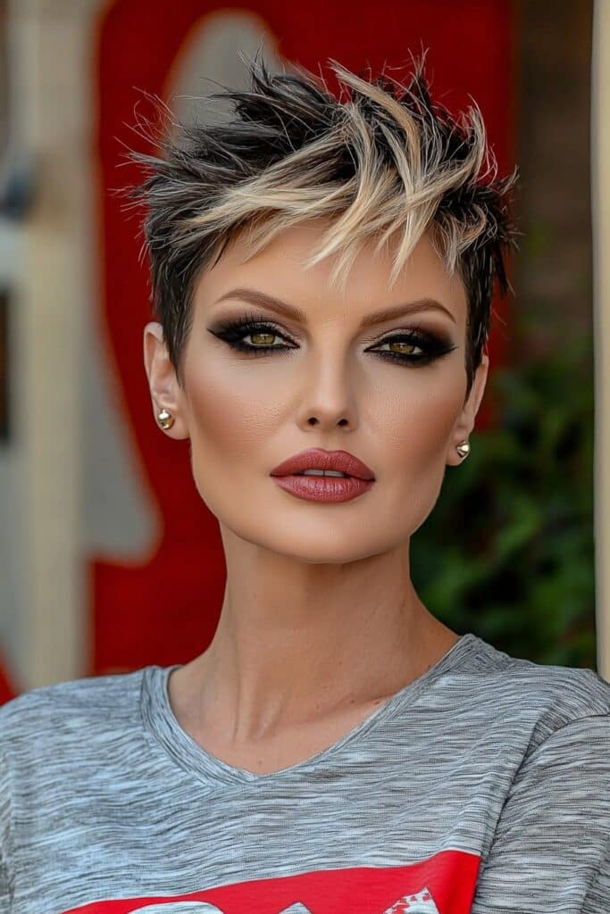 Razored low-maintenance choppy pixie cut for women over 50