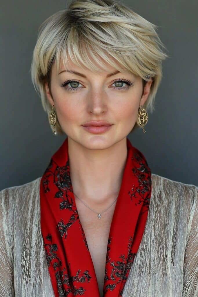 Soft layered low-maintenance choppy pixie cut over 50 bob style