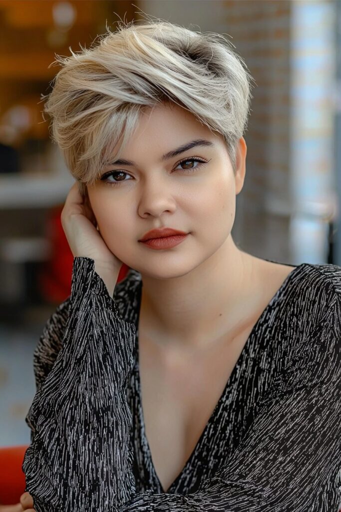 Swept-back low-maintenance choppy pixie cut over 50 look