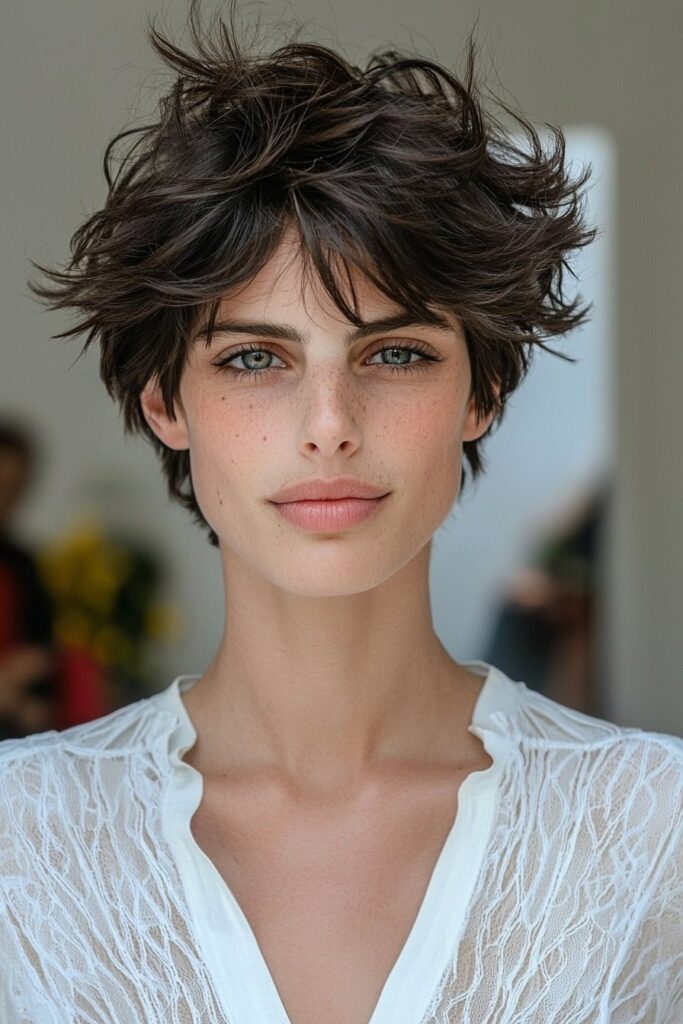 Tapered neckline low-maintenance choppy pixie cut over 50 look
