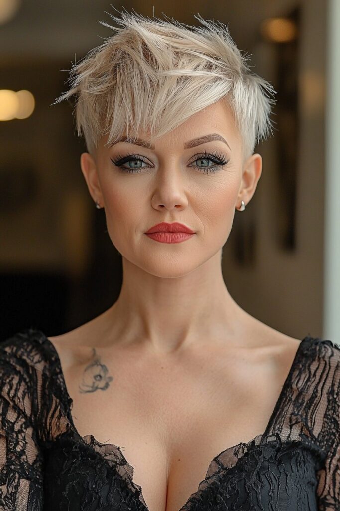 Undercut low-maintenance choppy pixie cut for women over 50