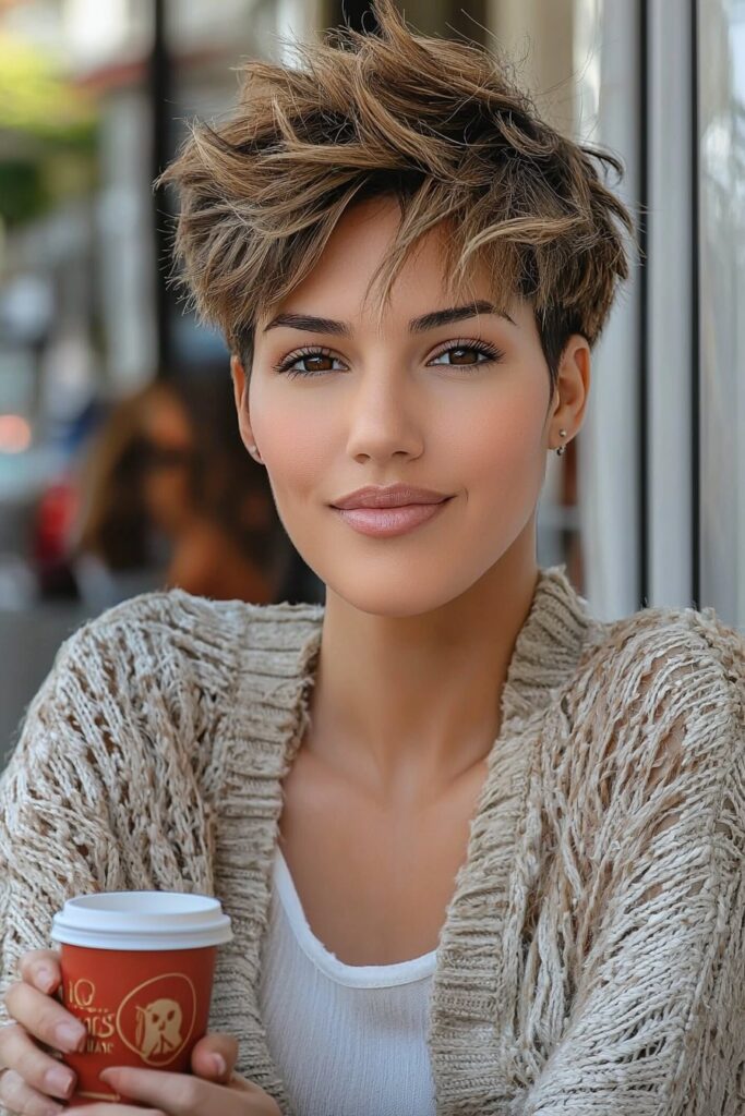 Classic layered low-maintenance choppy pixie cut over 50 look