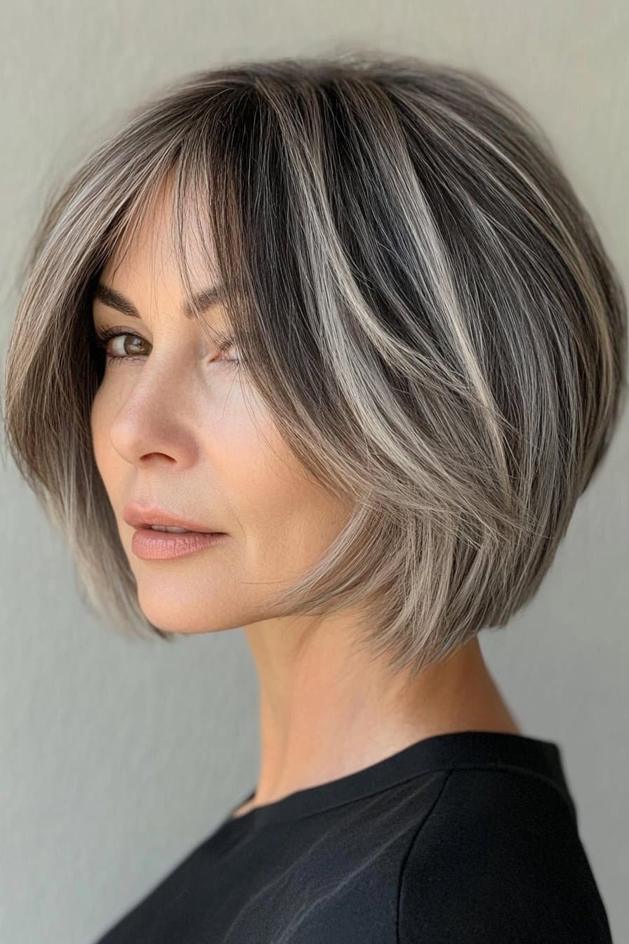 Sleek A-line stacked bob hairstyles for over 50 women