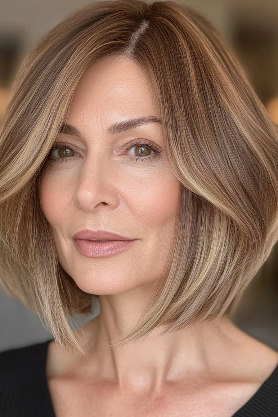 Trendy angled stacked bob hairstyles for over 50 ladies