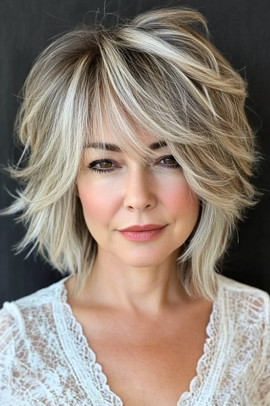 Asymmetrical layered hairstyles for women over 50 with thin hair