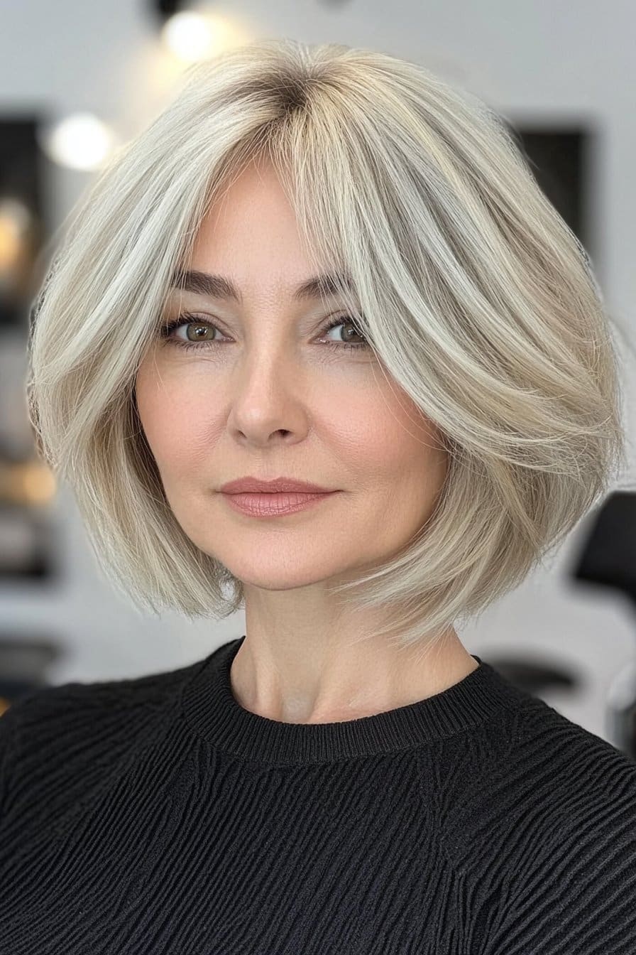 Youthful blonde stacked bob hairstyles for women over 50