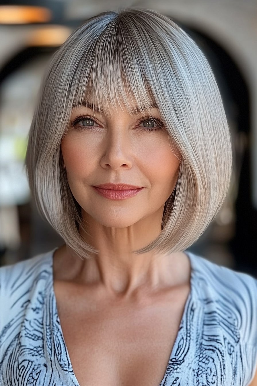 Blunt bob layered hairstyles for women over 50 with thin hair