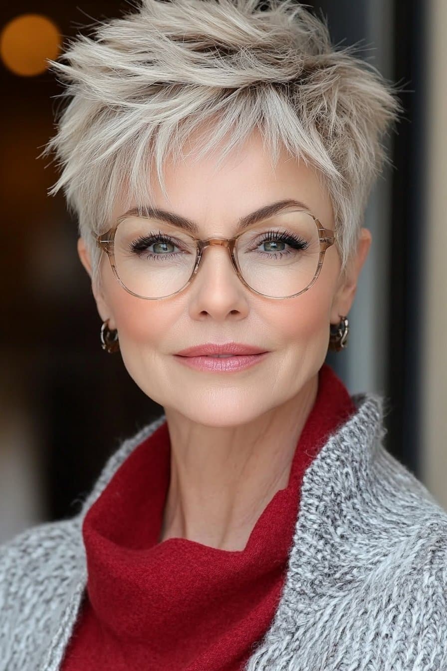 Short and edgy medium length hairstyles for women over 50 with bold, voluminous layers