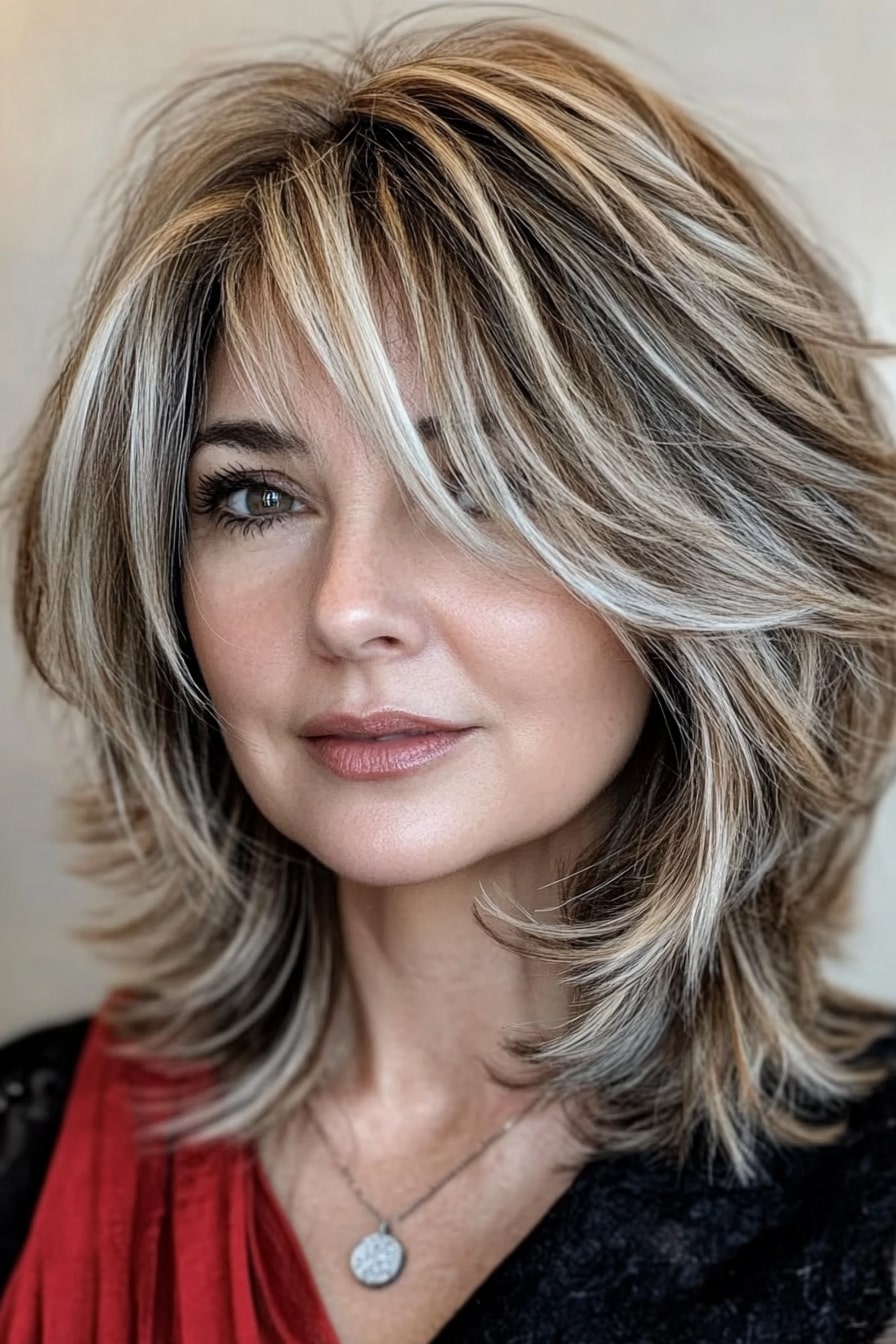 Choppy highlighted layered hairstyles for women over 50 with thin hair