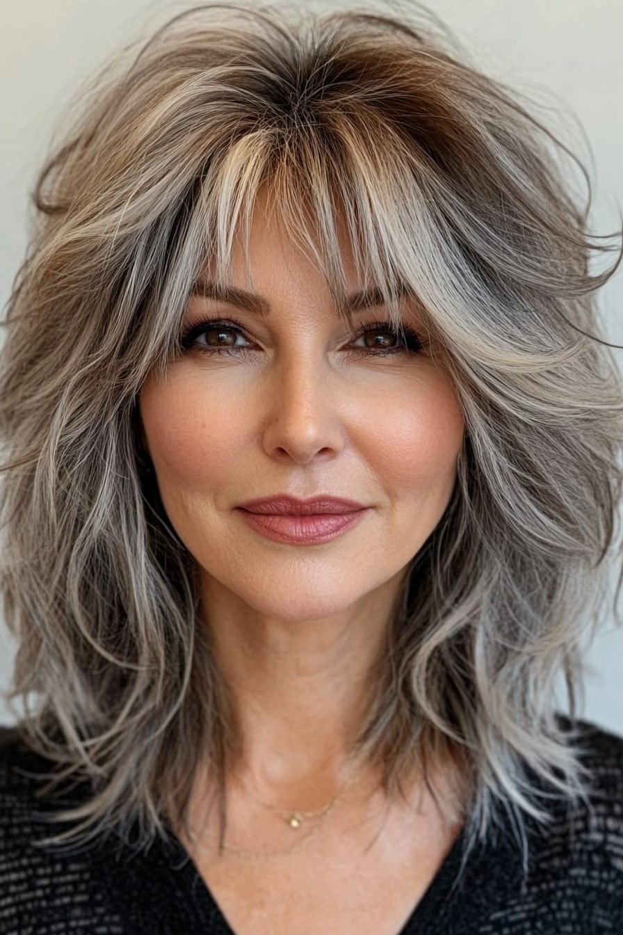 Choppy medium layered hairstyles for women over 50 with thin hair