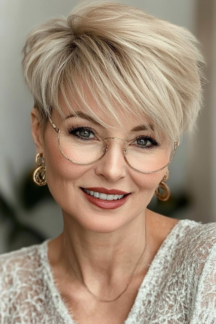 Classic pixie cut with side-swept bangs for women over 50