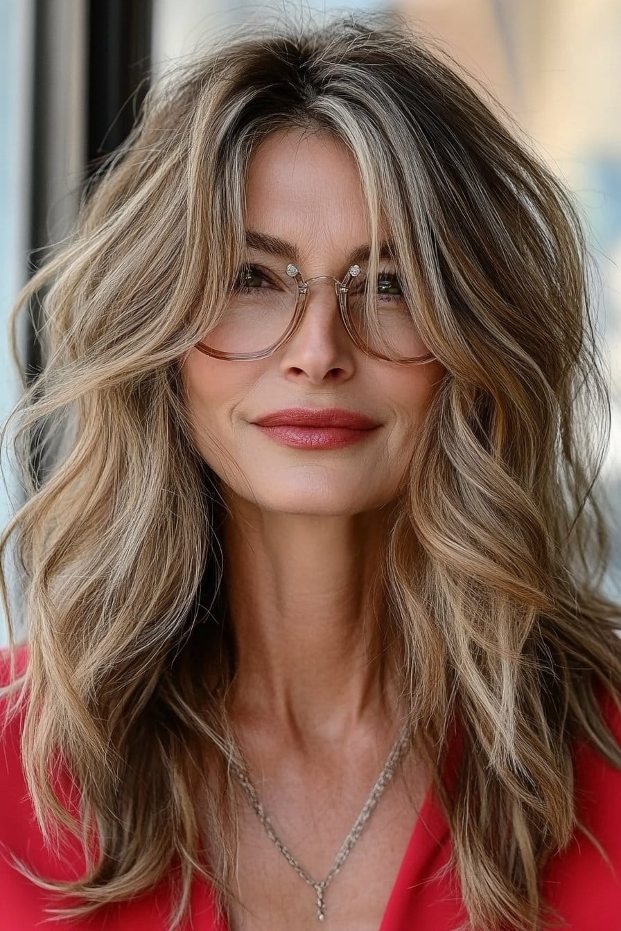 Face-flattering medium length hairstyles for women over 50 with sleek layers for sophistication