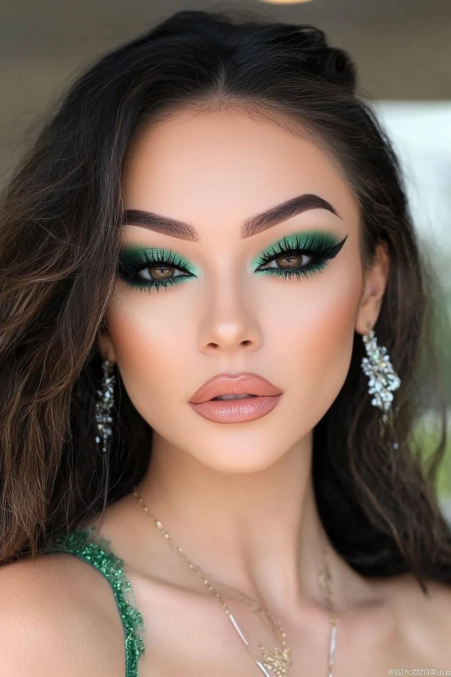 Daring emerald smokey eye for Latina makeup looks