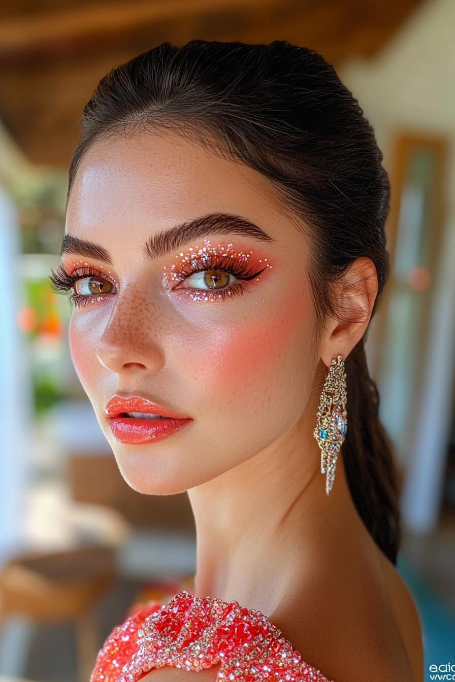 Festival-ready pink glam eye makeup for a bold vibe