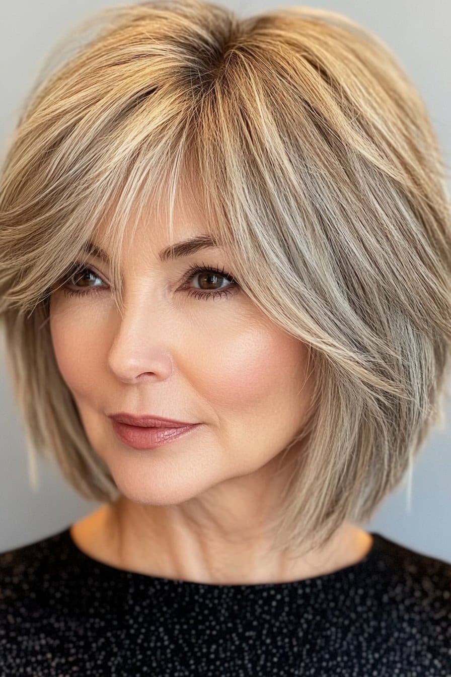 Graduated bob with layers for grey hair over 50