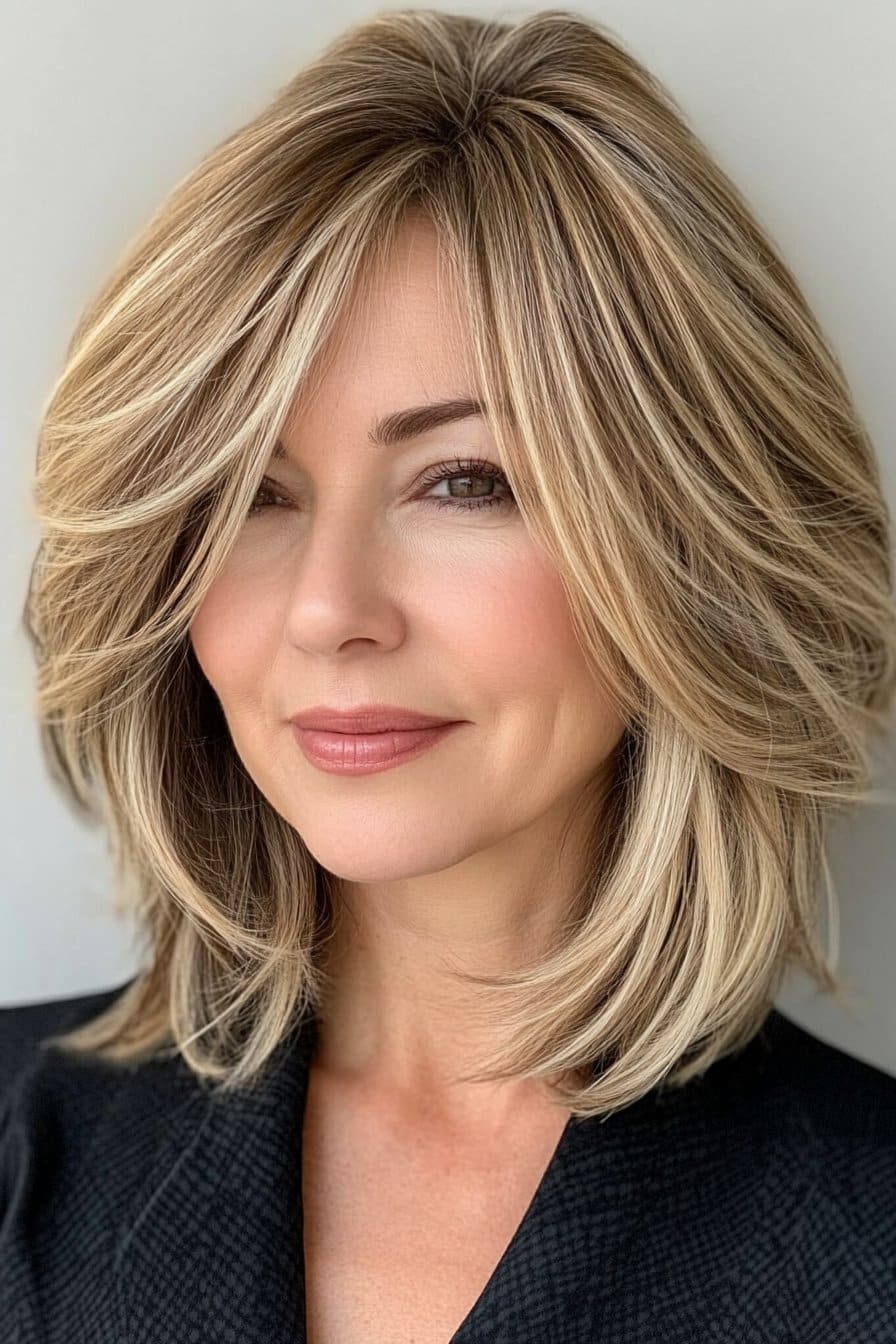 Dimensional highlighted stacked bob for a vibrant, youthful look over 50