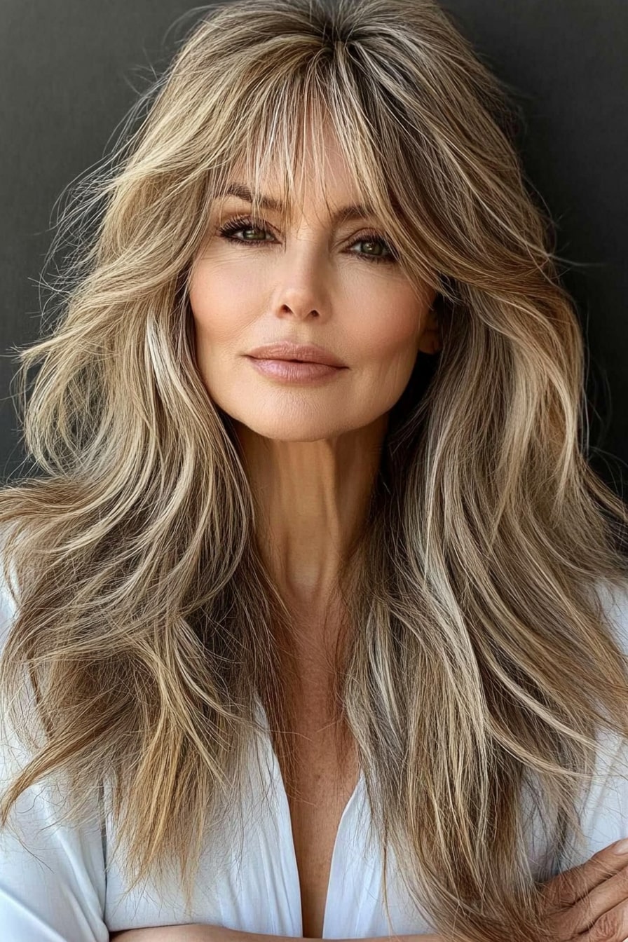 Subtle wavy layered hairstyles for women over 50 with thin hair