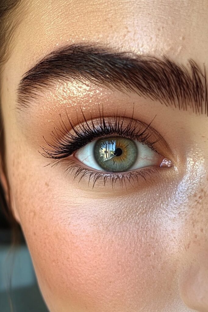 Modern Glossy Lid Look
A close-up of a downturned eye with a glossy lid makeup look. A transparent or tinted gloss is applied over a soft, neutral eyeshadow, giving the eyelids a fresh and radiant appearance.