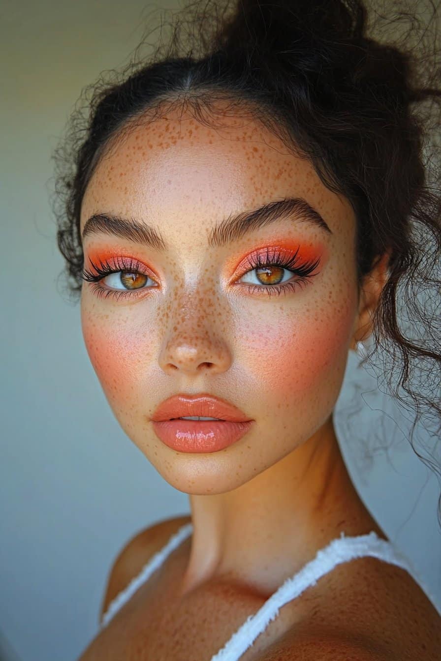 Sunset-inspired pink eye makeup with warm hues