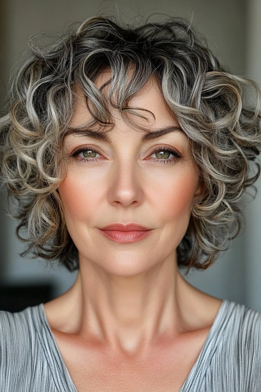 Short curly crop hairstyle for women over 50