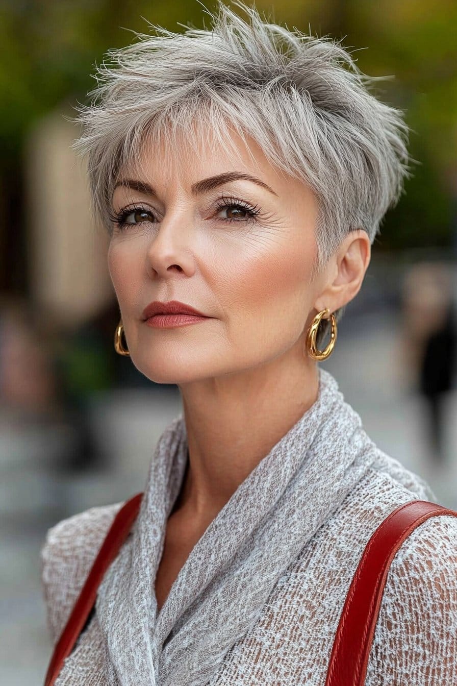 Side-swept short hairstyle for women over 50