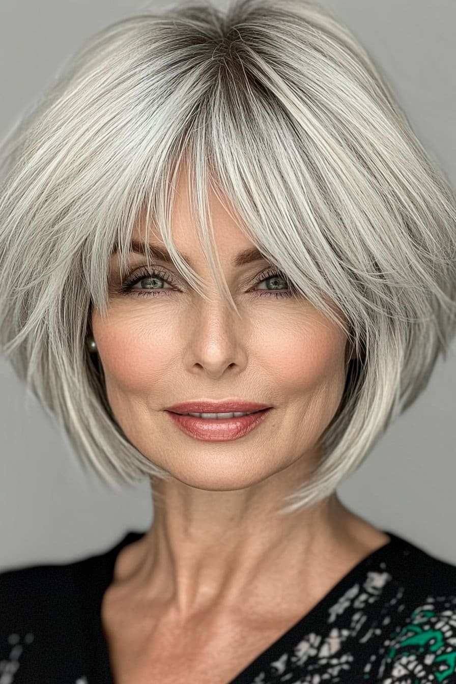 Sleek graduated bob short hairstyle for women over 50