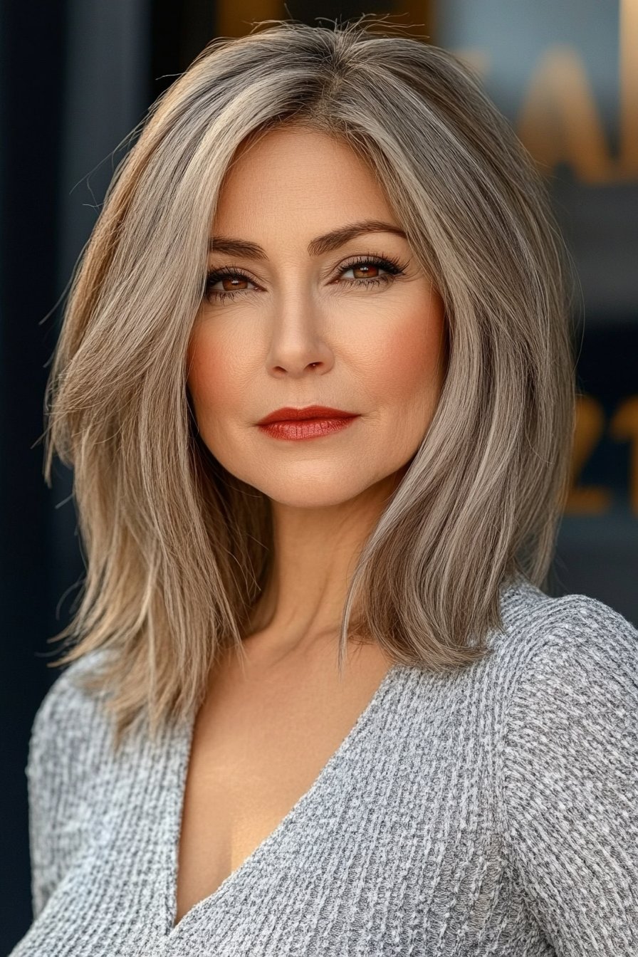 Polished medium length hairstyles for women over 50 with sleek layers for a sophisticated look