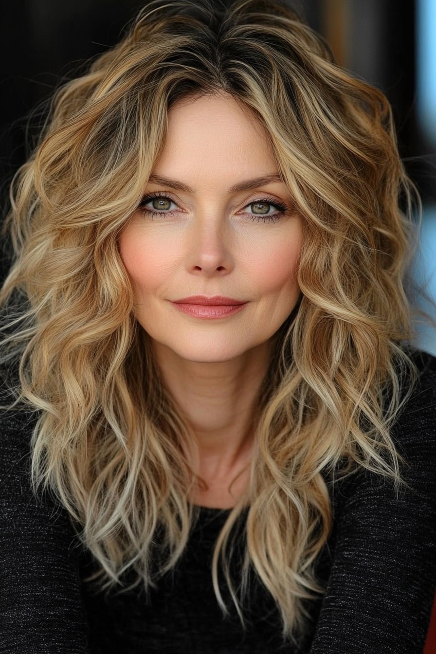 Soft wavy layered hairstyles for women over 50 with thin hair