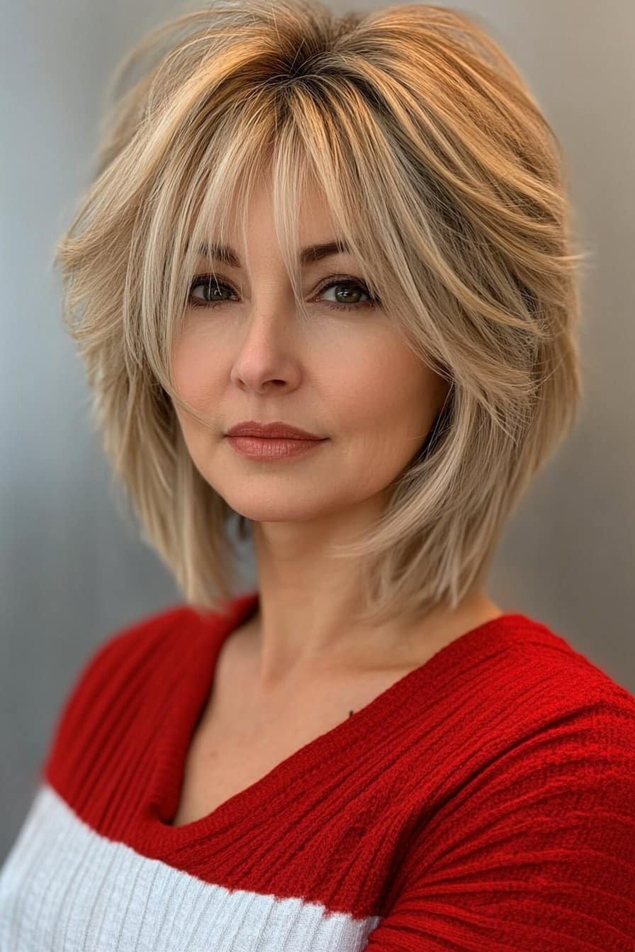 Flattering stacked bob with thin hair for older women