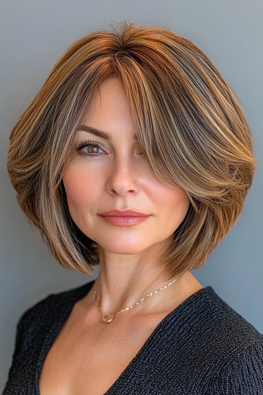 Elegant subtle ombre stacked bob for a soft, youthful look over 50