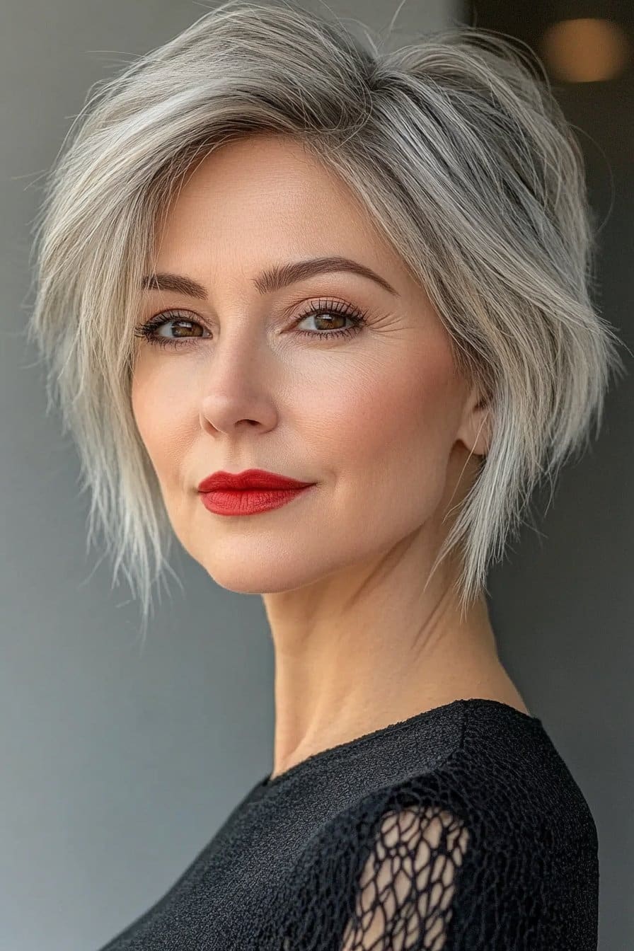 Tapered neckline cut for grey hair over 50