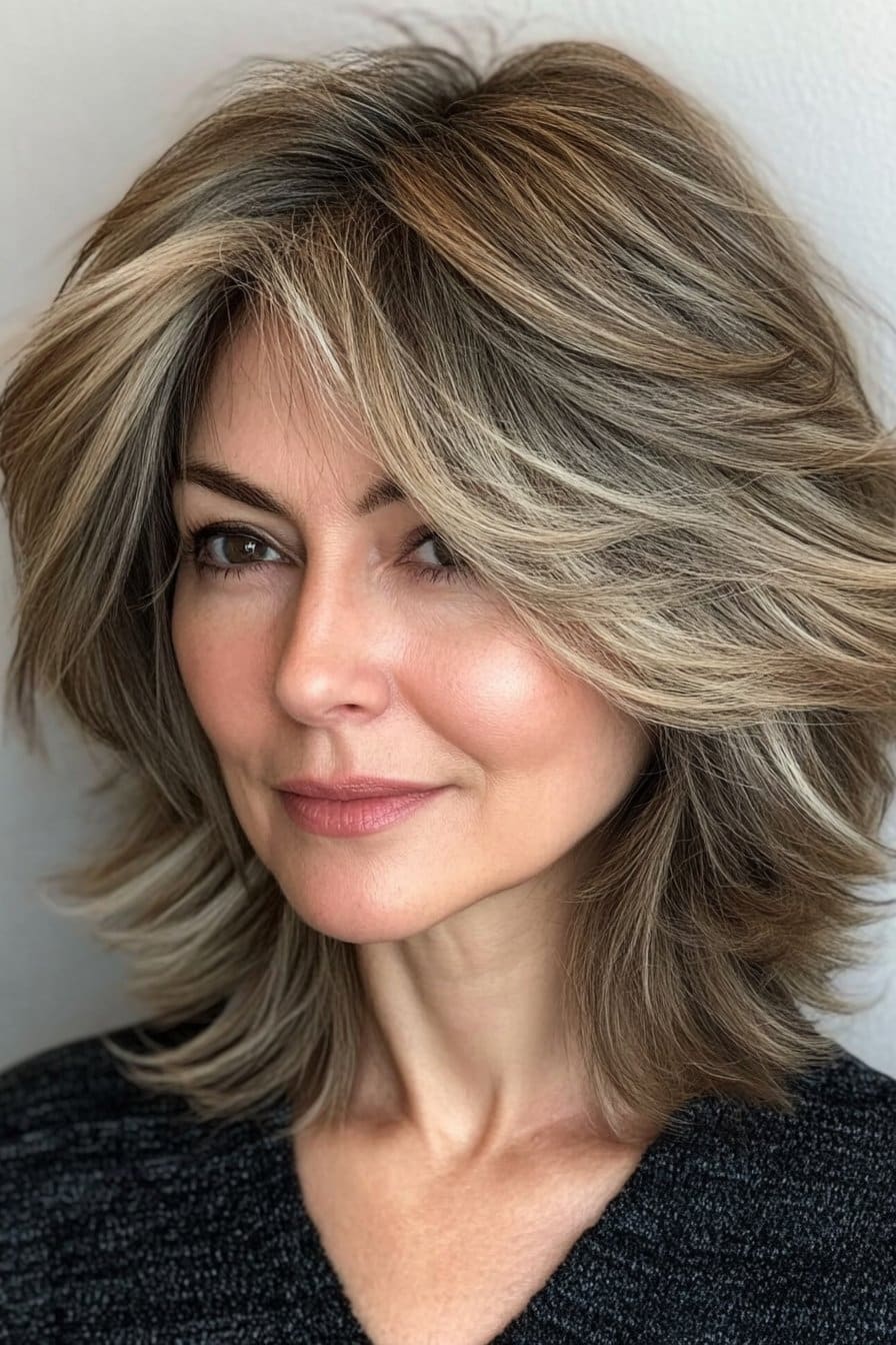 Best feathered medium length hairstyles for women over 50 to enhance fullness