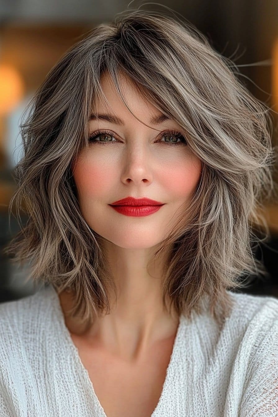 Textured bob with layers for women over 50