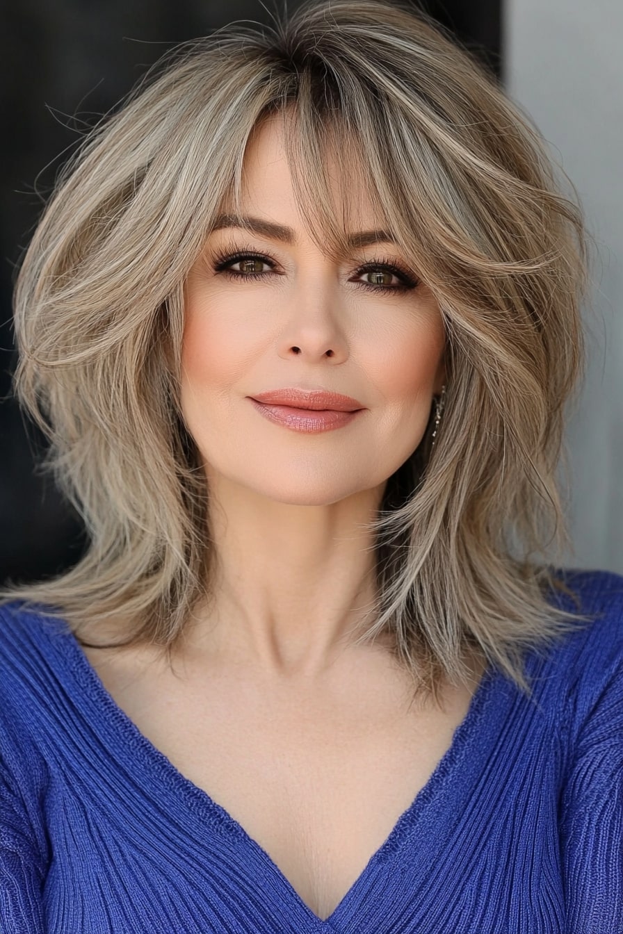 Textured bob layered hairstyles for women over 50 with thin hair