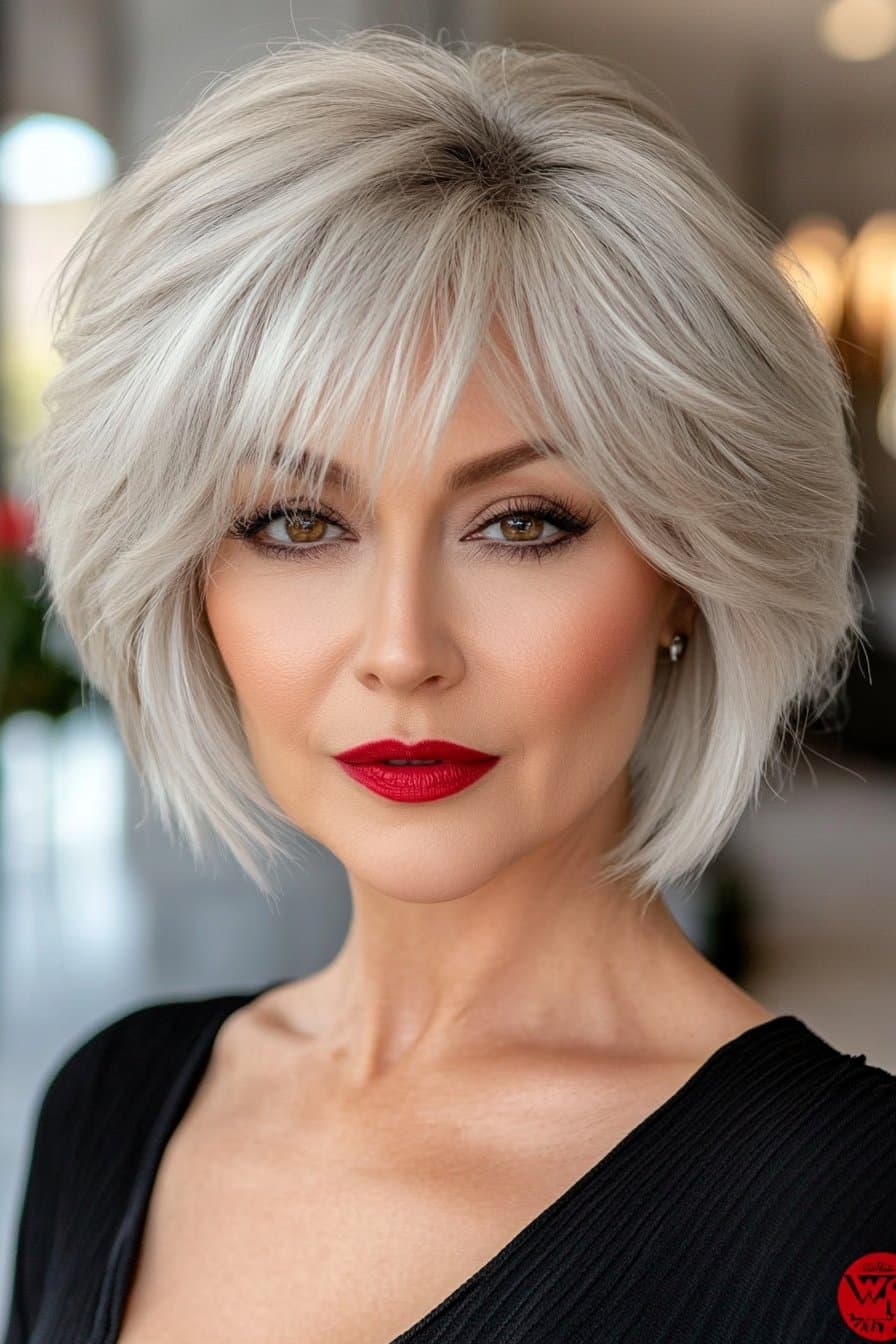 Textured stacked bob for fine hair over fifty