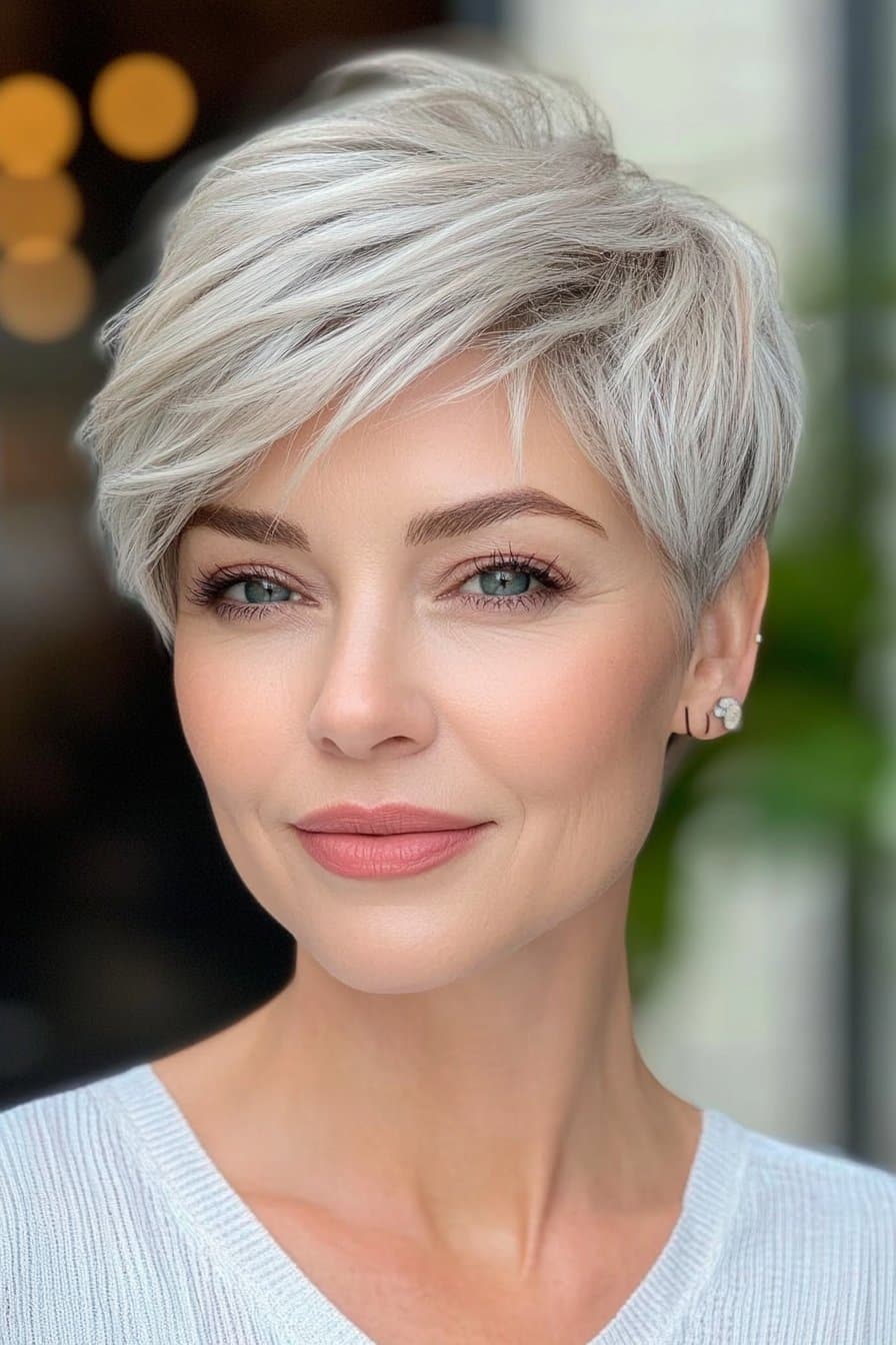 Textured pixie cut for grey hair over 50