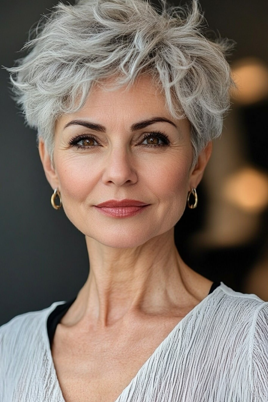 Tousled pixie layered hairstyles for women over 50 with thin hair