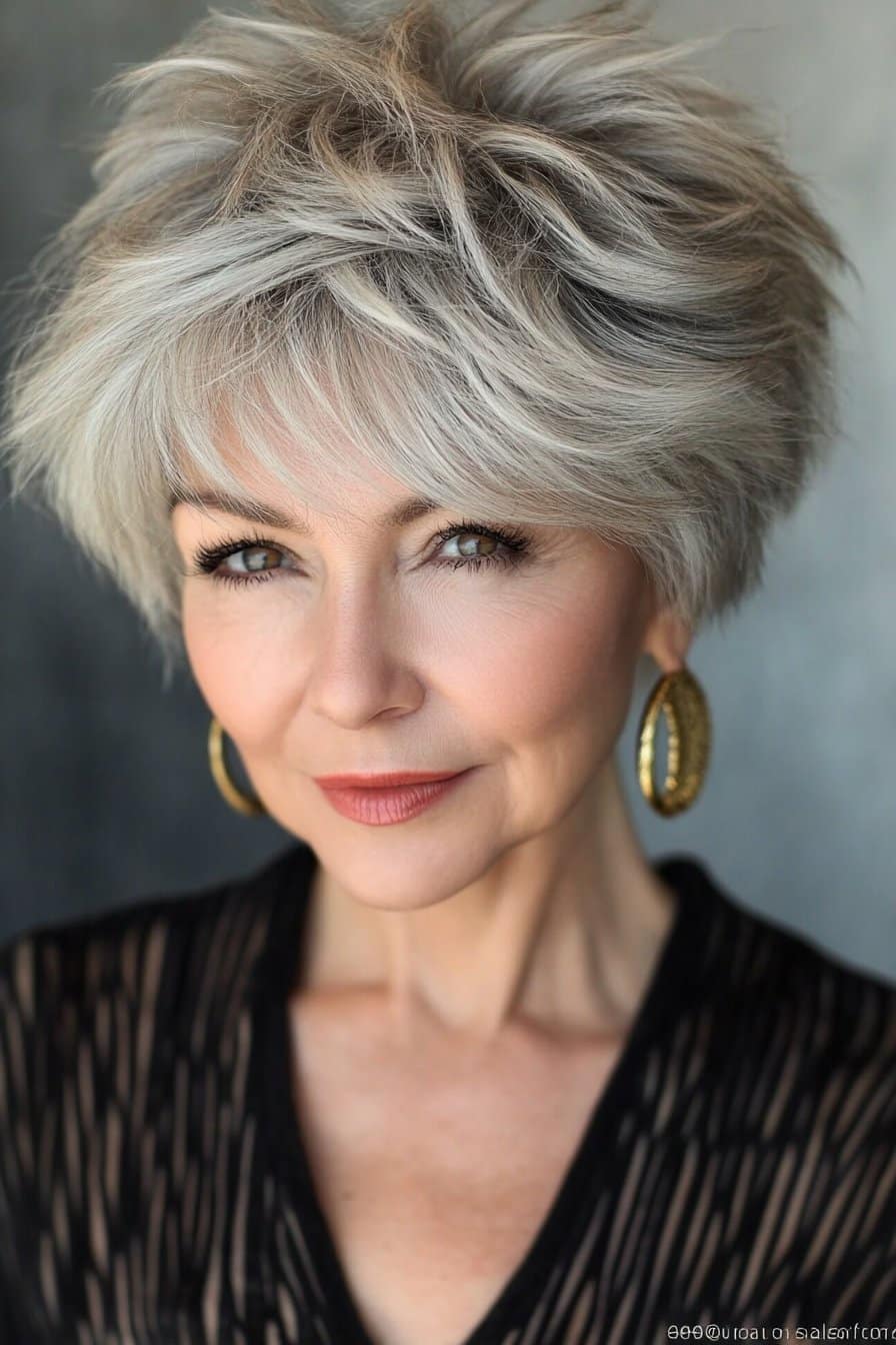 Voluminous crown short hairstyle for women over 50