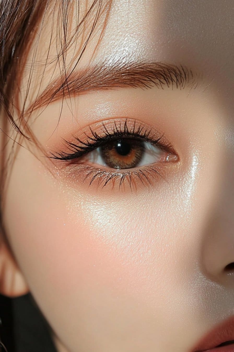 A close-up of a woman's eye with soft pastel hues blending seamlessly across the lid, creating a dreamy, artistic, and ethereal effect