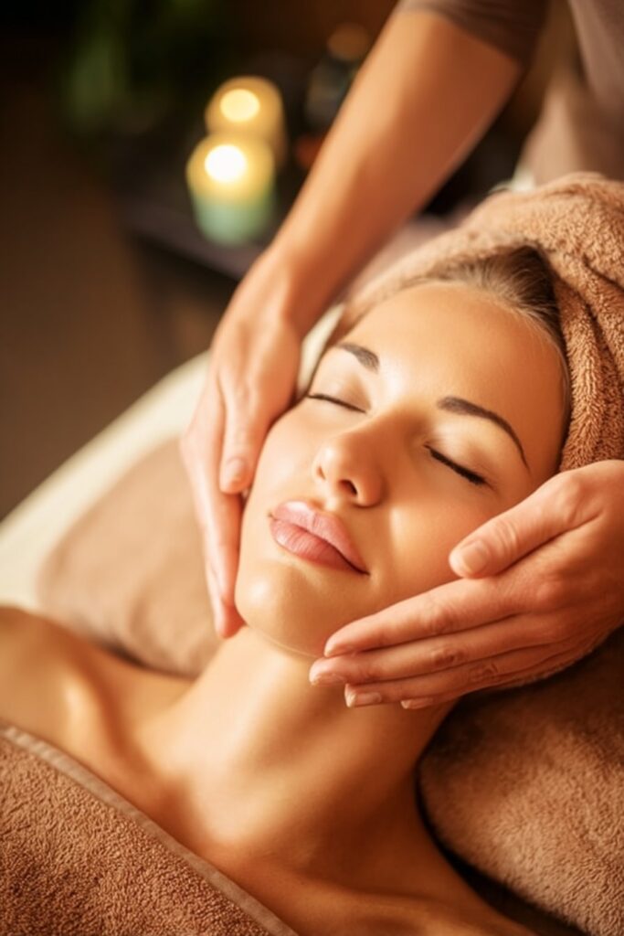 Person receiving relaxing massage with visuals showing stress reduction, endorphin release, and improved emotional wellbeing.