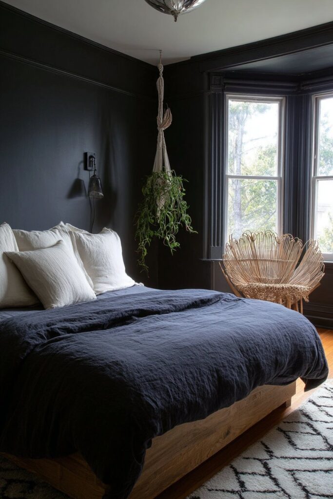 Darkened bedroom with blackout curtains and temperature controls, optimal setting for quality beauty sleep.