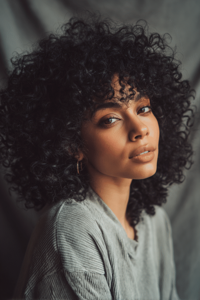 Woman with mini twists protective hairstyle against textured plaster backdrop, warm expression and natural look.