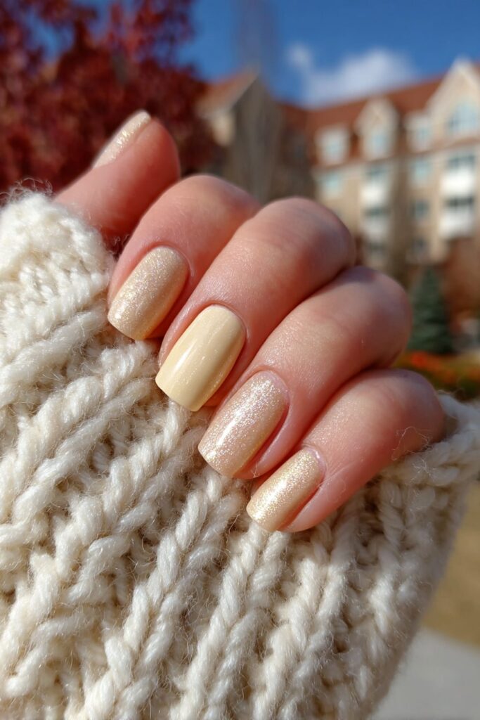 Neutral back to school nails blending mocha brown and creamy beige for an academic, cozy vibe.