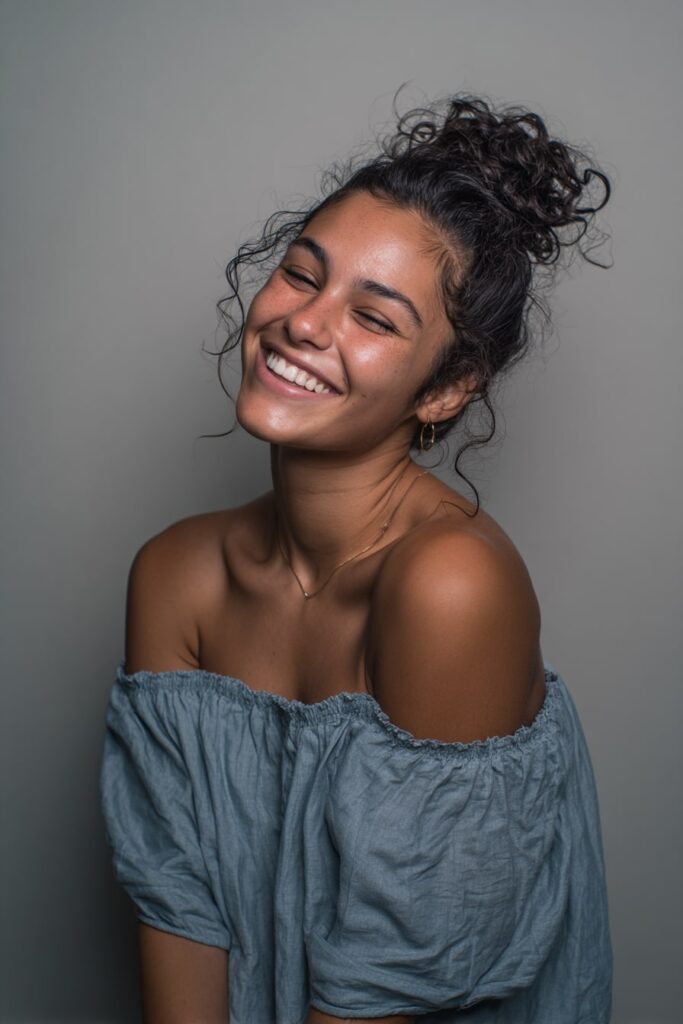 Curly faux updo for natural textured medium hair, embracing curls in summer styling