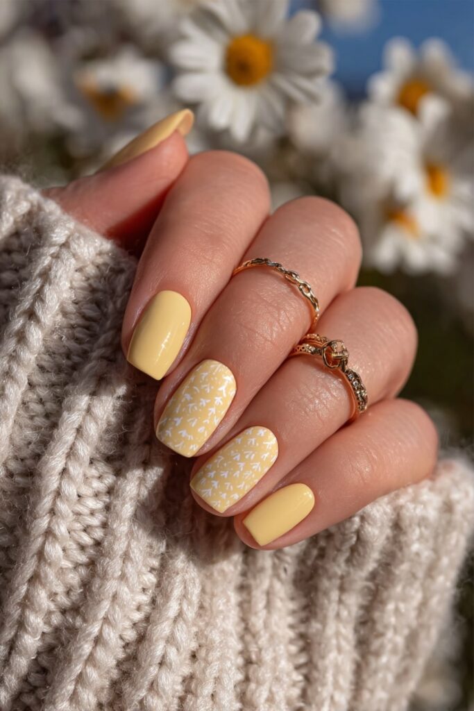 Back to school nails with pastel bases decorated in white doodle sketches like stars and arrows.