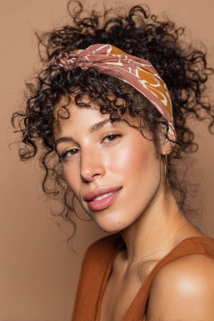 Lush natural ringlets beautifully framed by a pearl-embellished headband – Headband Hairstyles series.