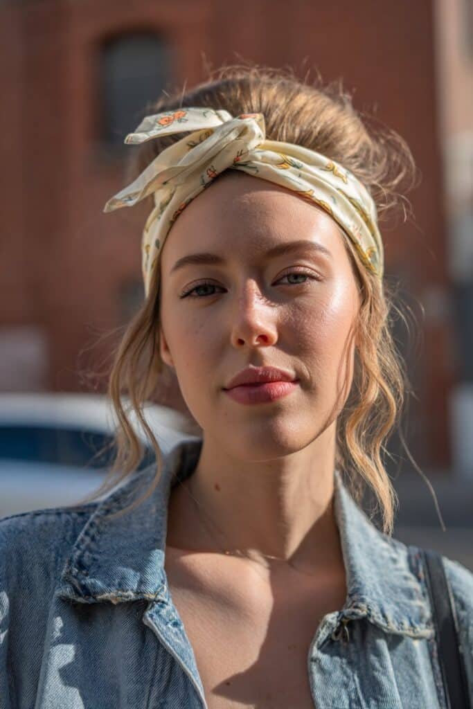 Retro high-volume beehive wrapped in a chic turban headband – Headband Hairstyles series.