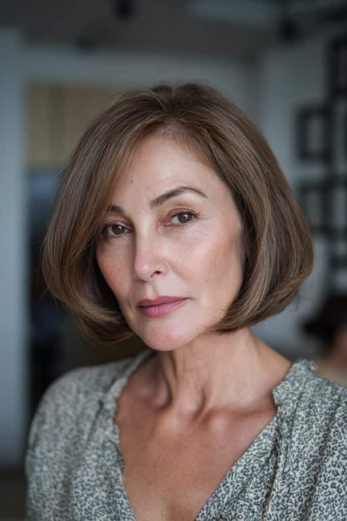 blunt bob with a clean side part