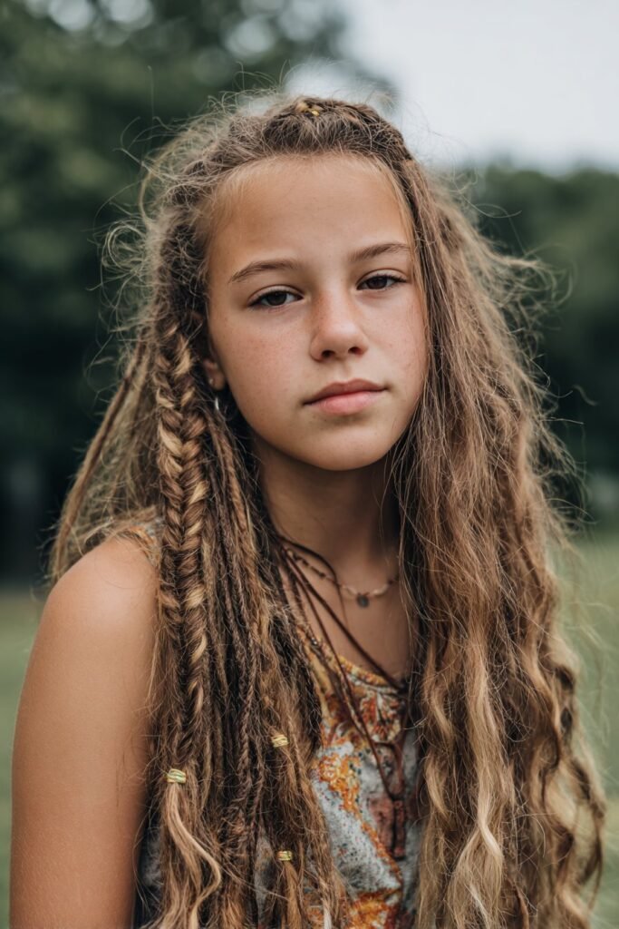 Boho braided cascade blending braids into curls